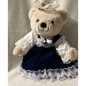 Vintage 1990s Anco Victorian Teddy Bear Plush Stuffed Animal On Removable Stand